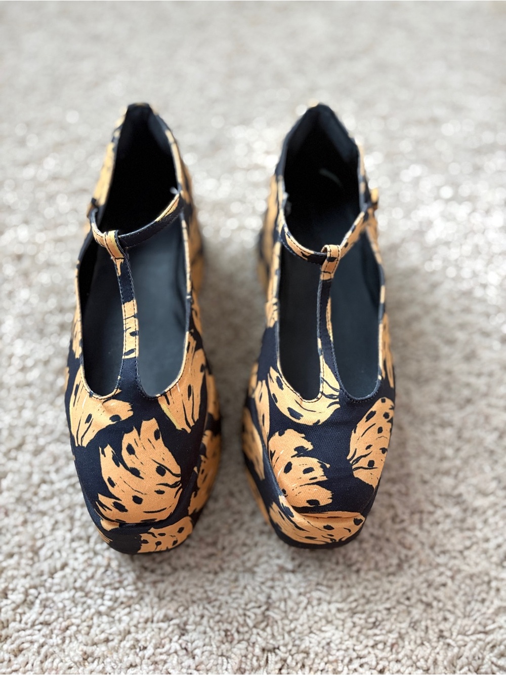 FARM Rio Bananica Bunch Black & Yellow Banana Print Platform Ballerina Mary Jane